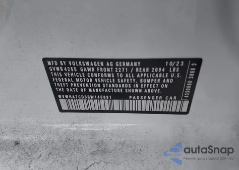 2024 Volkswagen Golf Gti 2.0T 380 S из США, поврежденный, VIN WVWHA7CD3RW145891